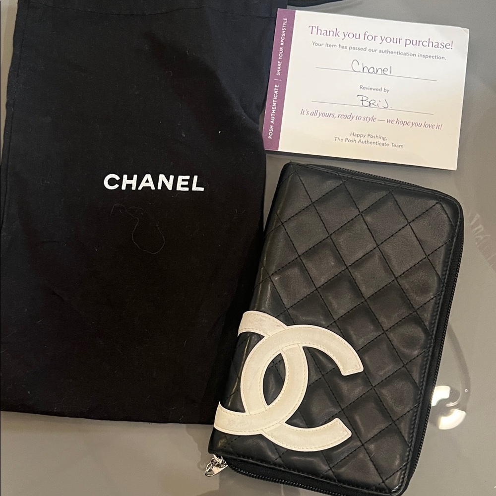 CHANEL Black and White Quilted Wallet